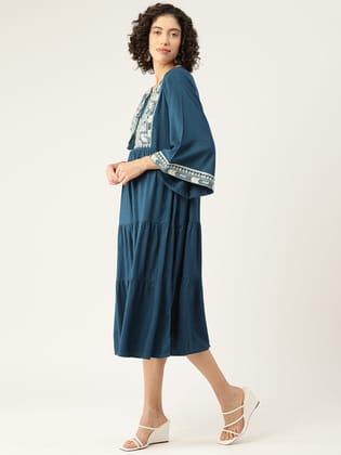 Dahlia Blue Embroidred Dress-S