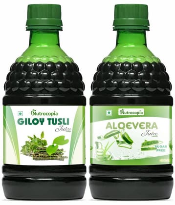 NUTROCOPIA Giloy Tulsi Juice & Aloe vera Juice Maintain Sugar Level Pack of 2 of 400 ML(800 ML)