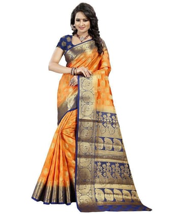 fab woven - Multicolor Cotton Blend Saree With Blouse Piece ( Pack of 1 ) - Multicolour