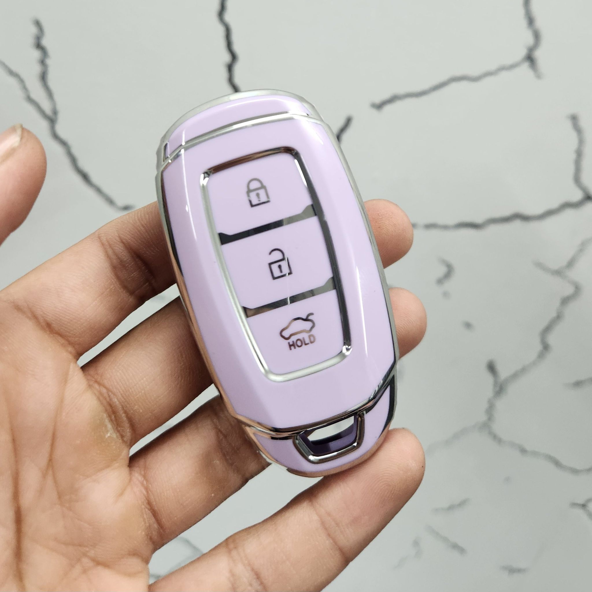 Hyundai Verna (3 Button) Premium Keycase-Silver Line - Purple (Cover)