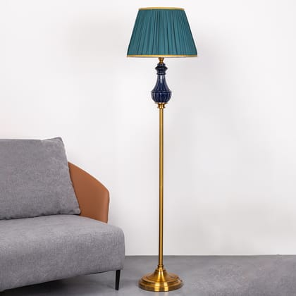 Teal Majesty Floor Lamp-Height - 63 Inches & Width - 16 Inches / Stainless Steel & Ceramic / Available