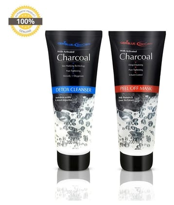 gemblue biocare CHARCOAL CLEANSER+PEEL OFF MASK Exfoliator 200 gm Pack of 4