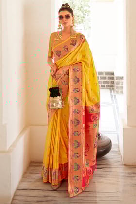 Macaroni Yellow Paithani Silk Saree