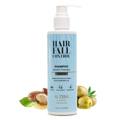 ALZIBA CARES Hairfall Control Keratin Therapy Shampoo with Keratin, Argan, Olive and Bhringraj oil | for hair strength, hair Fall Control and hair Nourishment | 200 ML | for Men and Women, All Season & all Hair Types