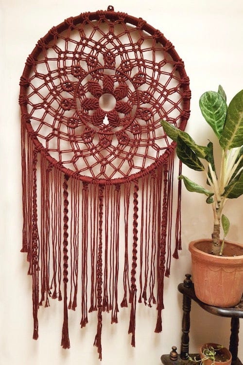 "House of Macrame" Mandala Dream Catcher - Wine Red