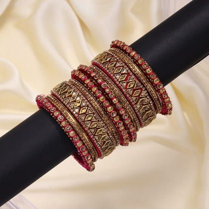 Rani Color Thread Bangle Set: 2.12-Bangles Size: 2.12 / Pink / Alloy With Good Quality Gold Plated