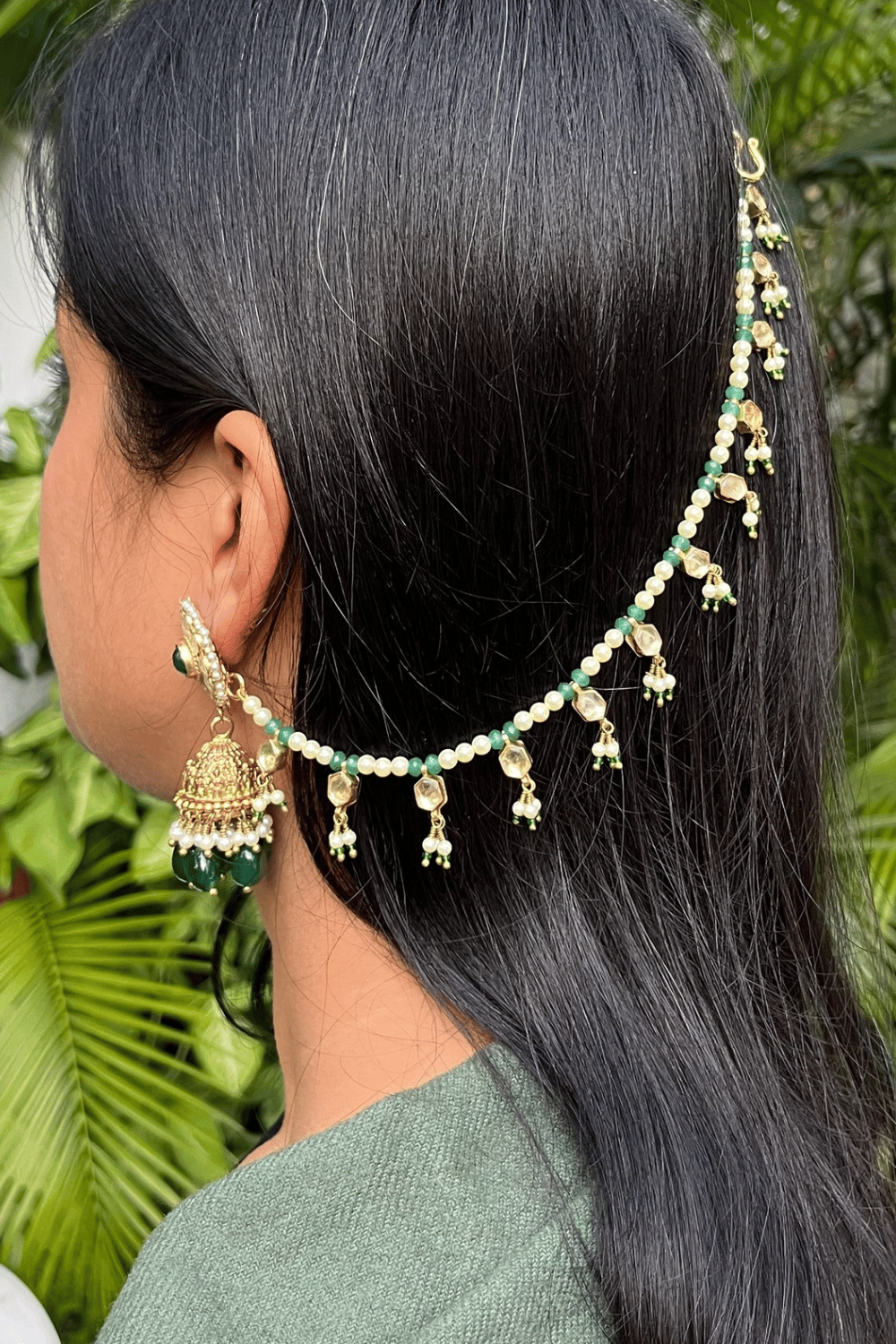 KAANCHAIN-CUM-ANKLETS GREEN JADES