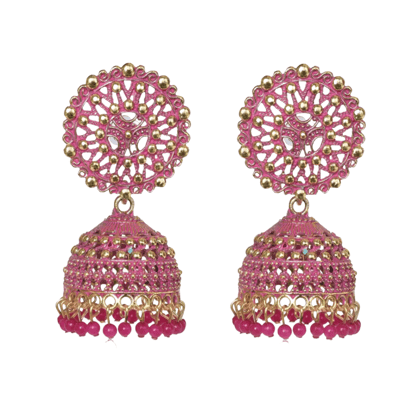 Ethnic Oxidised Jhumka Earring, Long Hangings Traditional Alloy Jhumki Earrings for Women & Girls-Pink