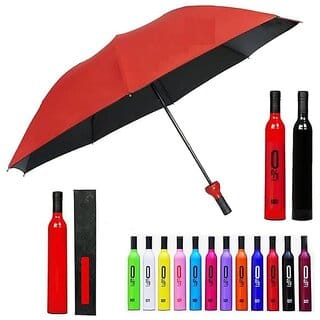 Mannat Wine Bottle Umbrella,Portable Travel Umbrella with Plastic Case,Rain  UV Protection,R,Multicolor (Pack of 1)