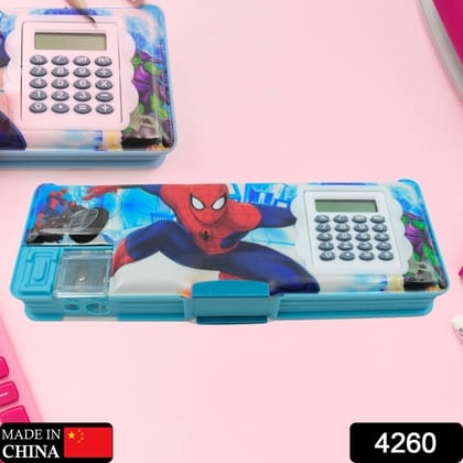 4260 Art  Stationery Cartoon Multi-functional Geometry Box For Boys With Inbuilt Calculator 2 Sides Open And Double Sharpener Stationery Kit Pencil Box For Boys Art Plastic Pencil Box  For Girls 