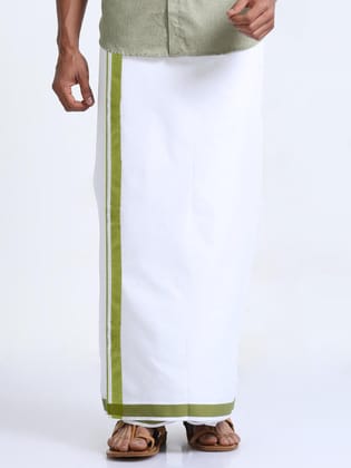 Green Border Cotton White Double Dhothie-Double Dhothie