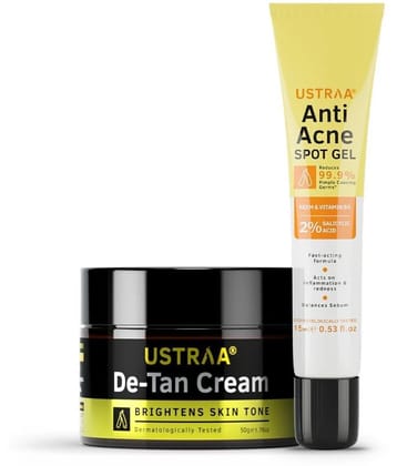 Ustraa Anti Acne Spot Gel - 15ml & De Tan Cream - 50g for Men