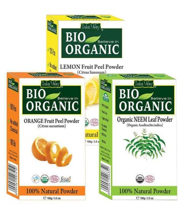 Indus Valley Bio Organic Lemon Peel, Neem & Orange Peel Powder Combo-Set of 3 (300 g)