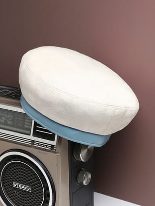 Contrast Texture Beret Hat - White & Blue-Hat