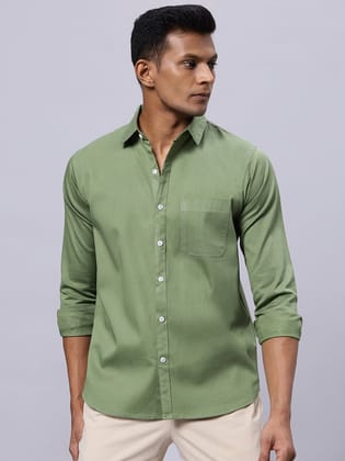 Men Sea Green Solid Slim Fit Cotton Shirt-S