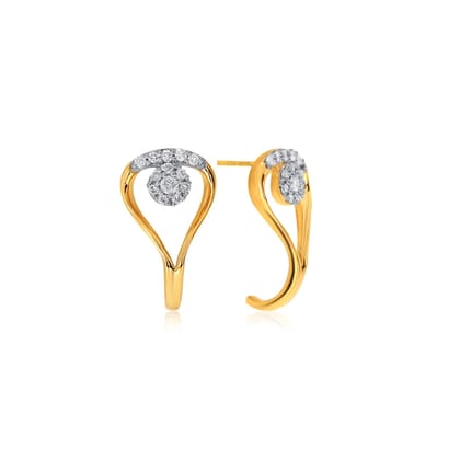 Senco Gold 18K Yellow Gold Puffy Petal Diamond Studs Earrings (Gold Weight -  2.4 g / 0.13 Ct / HI-SI)