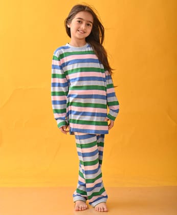 GREEN PINK ROYAL SKY STRIPE LONG SLEEVE PYJAMA SET - MULTI-6-12 MONTHS / 2N / MULTI