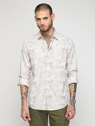 Abstract Print Textured Shirt-M/38 / Cream