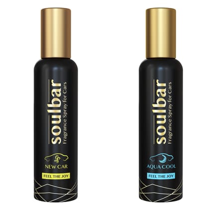 SOULBAR Luxury Car Freshener Spray - New Car + Aqua Cool, 80 ml Each - Pack of 2, Free Perfume Dangler