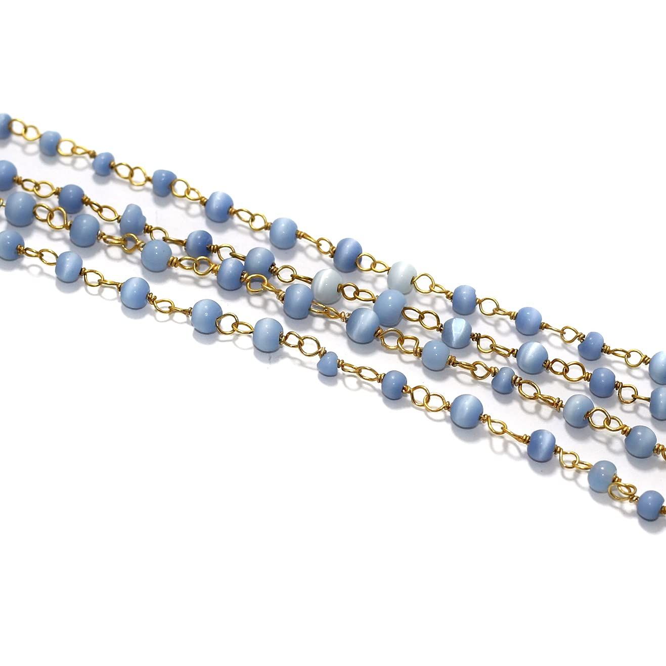 Glass Cats Eye Beaded Chain Round 4mm-Blue / Glass