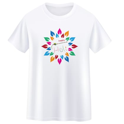 Holi T-shirt (Leaf Happy Holi)  Desgion Multicolor Men/Women Kids T-shirt-Small