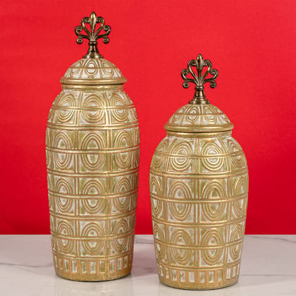 Ancient Elegance Ceramic Vase - Set of 2-BIG :- HEIGHT - 18 INCHES & WIDTH - 9 INCHES & SMALL :- HEIGHT - 16 INCHES & WIDTH - 7.5 INCHES / CERAMIC / AVAILABLE