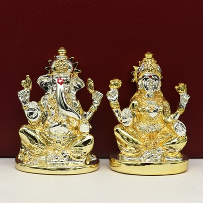 Goddess Laxmi or lord Ganesha Outside Gold or Silver Covering Inside Wax and Marble Silver Idol W7