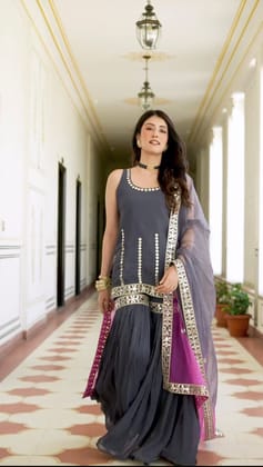 Fantastic Sequence Work Grey Color Sharara Suit-M