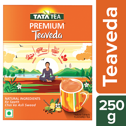 Tata Tea Premium Teaveda Assam Tea Leaves With Elaichi Tulsi Adrak Brahmi, 250 g Pouch