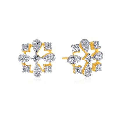 Senco Gold 18K Yellow Gold Quadrate Bloom Diamond Studs Earrings (Gold Weight - 1.8 g / 0.39 carat / GH-VS-SI)