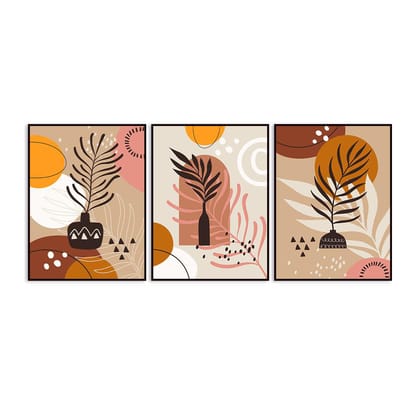Alegant BohoS afari Wall Art Canvas Painting Acrylic Painting(Three Piece) Canvas Print Wooden Frame Inside Stretched and Acrylic Print on 5mm Thickness Sheet (28HX20W) - 28HX20W