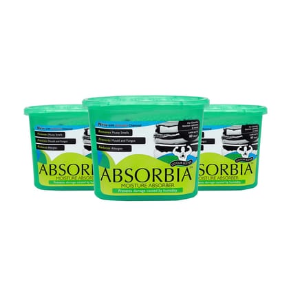 Absorbia Moisture Absorber Odour Buster with Activated Charcoal, Family Pack of 3 (300g each), 600ml absorption per box, fights mould & musty smells.-Absorbia Moisture Absorber & Odour Buster wit