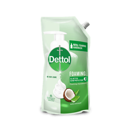 Dettol Foaming Hand Wash - Ph Balanced, 100% Germs Protection, Refill, Aloe Coconut, 700 ml Pouch