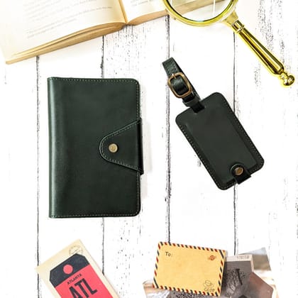 Classic Passport Holder + Luggage Tag Bundle - Hunter Green