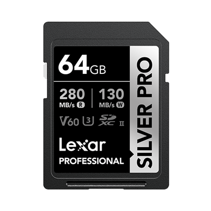 Lexar Professional 64GB Silver Pro SDXC UHS-II Memory Card C10, U3, V60 Upto 280MB-s Read SD Card