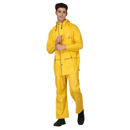 THE CLOWNFISH Roberto Series PVC Rain Coat for Men, Waterproof with Hood, Set of Top and Bottom, Storage Bag, Yellow/Black, XX-Large-THE CLOWNFISH Roberto Series PVC Rain Coat for Men Waterproof 