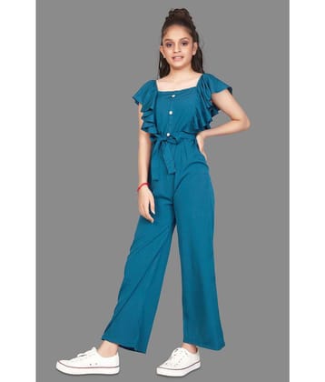 MIRROW TRADE - Blue Crepe Girls Jumpsuit ( Pack of 1 ) - None