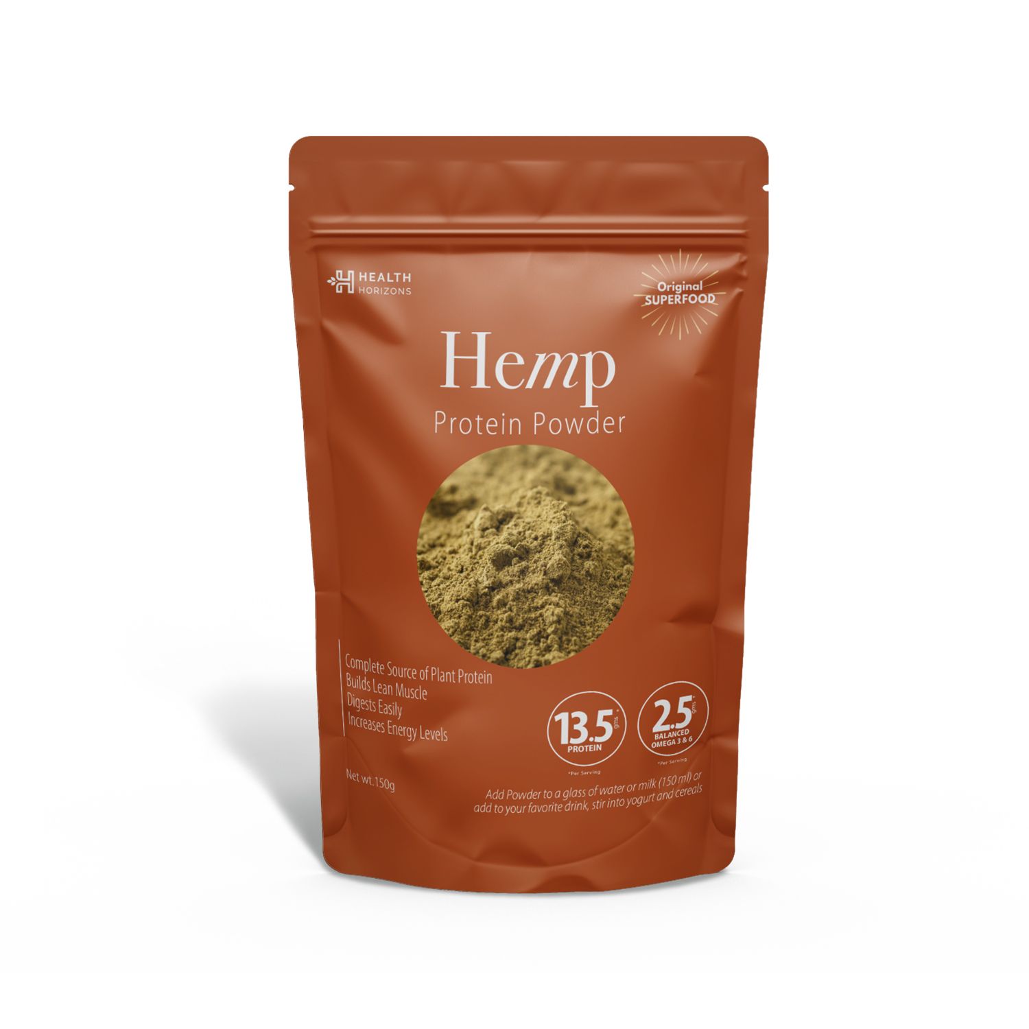 Health Horizons Hemp Protein Powder | Earthy Flavour, Vegan, Keto Friendly, Gluten Free Plant Protein with Omega 3 and 6 | No Cholesterol | Protein Powder to Build Lean Muscle