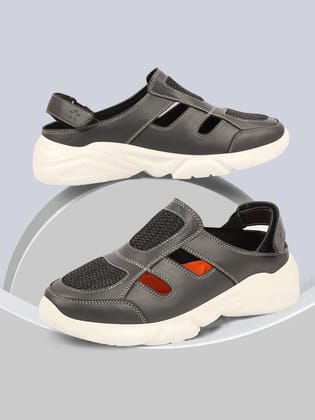 Men Black Hook and Loop Breathable Back Strap Ultra Lightweight Sports Shoe Style Sandals-6