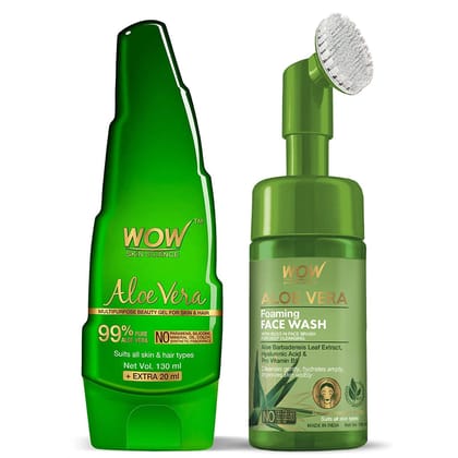 Aloe Vera Multipurpose Beauty Gel + Aloe Vera Hydrating Gentle Face Wash Gel With Built-In Face Brush