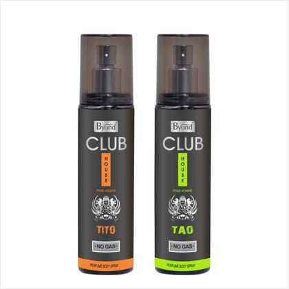 Byond Club House No Gas Deodorant, Perfume Body Spray, Long Lasting Deo For Men 24 Hour, Pack Of 2 (Tao & Tito, 120Ml)