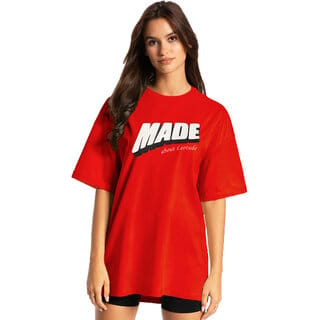 Leotude Red Printed Cotton Blend Round Neck Half Sleeve T-Shirts For Womens