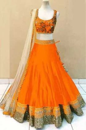Elegant Orange Coloured Designer Banglori Satin Silk Lehenga Choli