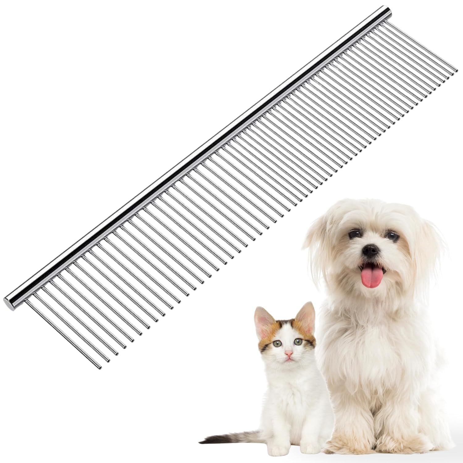 Buraq Stainless Steel Dematting Grooming Comb for Dogs and Cats Gently Removes Loose Undercoat, Mats, Tangles & Knots (Dematting Grooming Comb, 7 Inch)