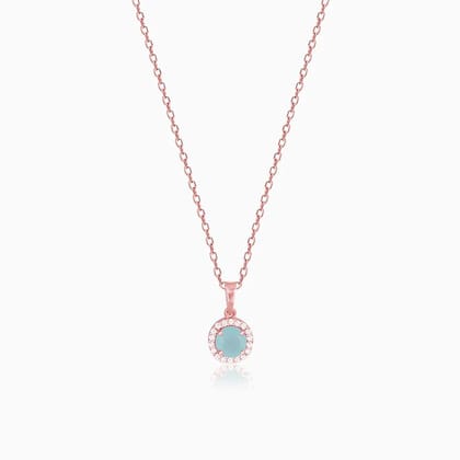 Rose Gold Blue Halo Pendant With Link Chain