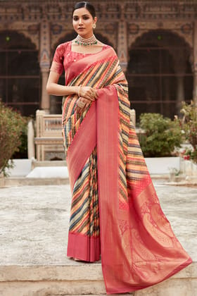 Fragrant Pink Digital Printed Crape Silk Saree With Posh Blouse Piece