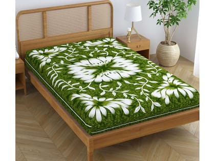 SheetKart Rustic 100% Pure Cotton Jaipuri Printed Bedsheet for Single Bed, Traditional Ethnic Bed Cover - Country Green