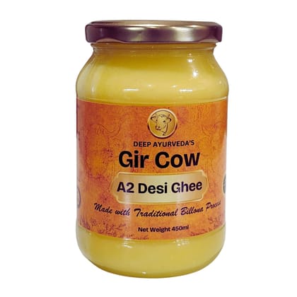 GIR Cow Organic A2 Pure Desi Ghee by Deep Ayurveda | Made with Ancient Bilona method, Curd churned-450ml-Pack of 1 Each 450ml