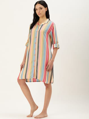 Multi Colored Striped Sleepshirt-M