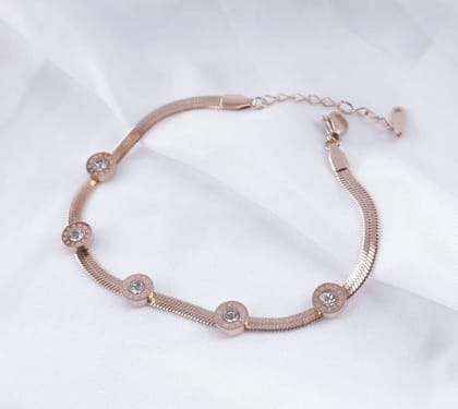 Stainless steel Roman Number Round Link Bracelet - STBR 5095-Rose Gold